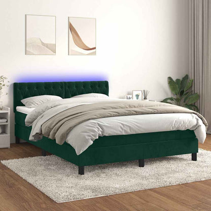 Letto a Molle con Materasso e LED Verde Scuro 140x200cm Velluto