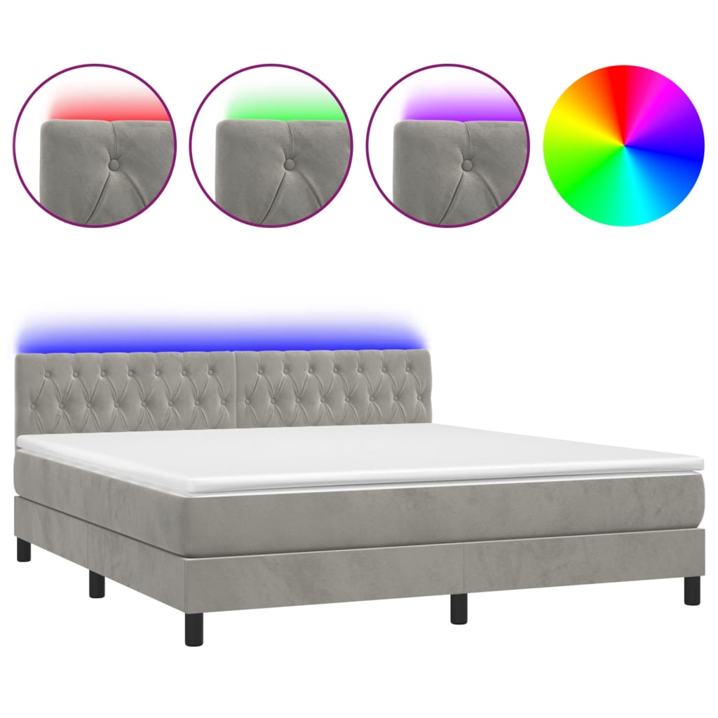 Letto a Molle con Materasso e LED Grigio Chiaro 180x200 cm Velluto
