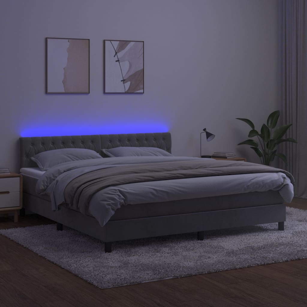 Letto a Molle con Materasso e LED Grigio Chiaro 180x200 cm