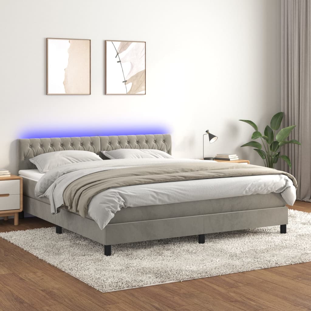 Letto a Molle con Materasso e LED Grigio Chiaro 180x200 cm Velluto