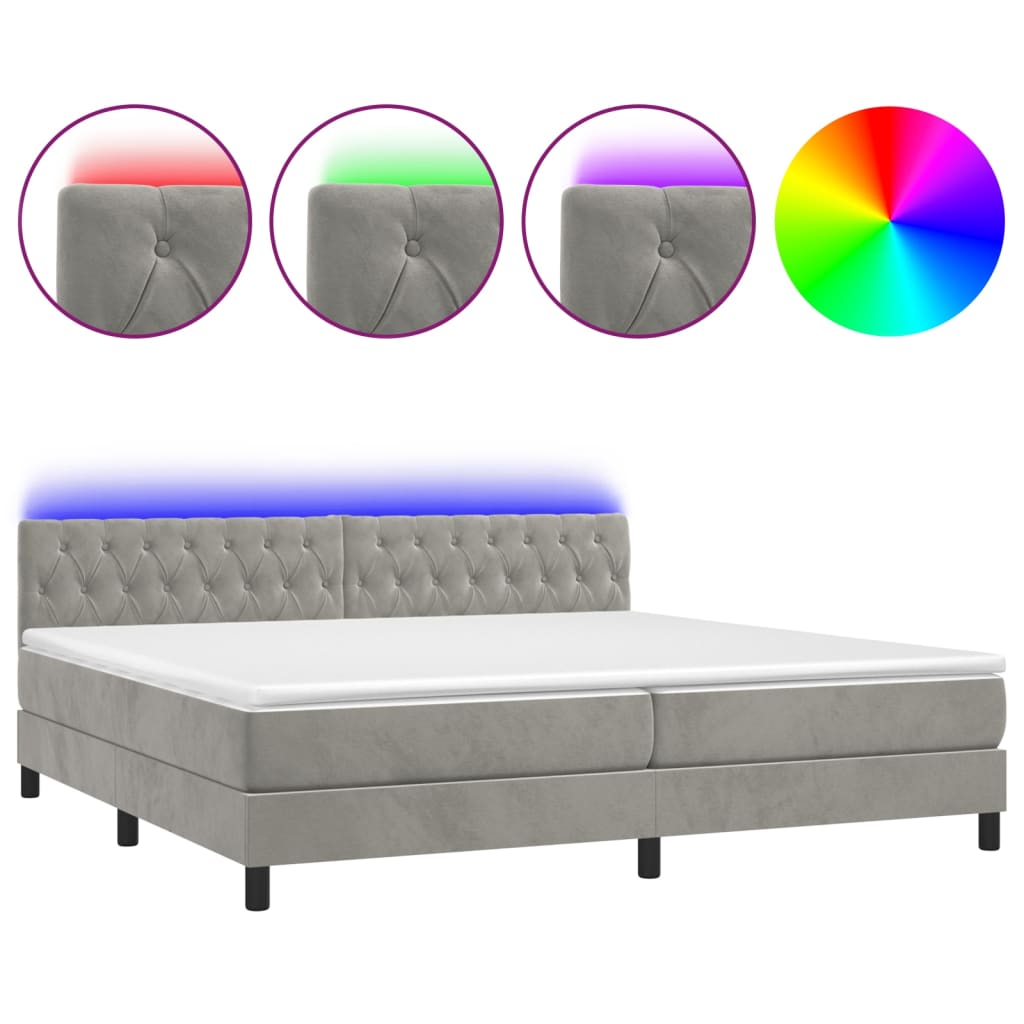 Letto a Molle con Materasso e LED Grigio Chiaro 200x200 cm Velluto - homemem39