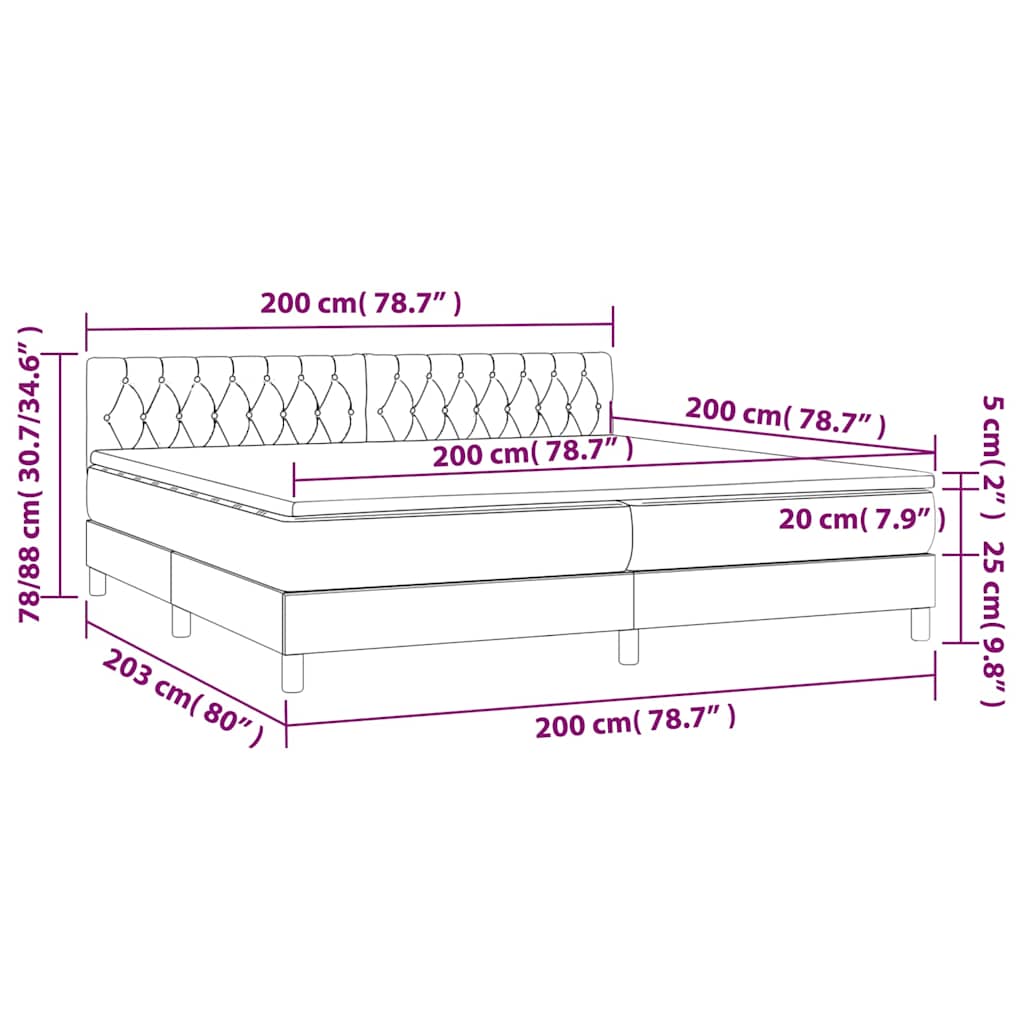 Letto a Molle con Materasso e LED Nero 200x200 cm in Velluto | homemem39