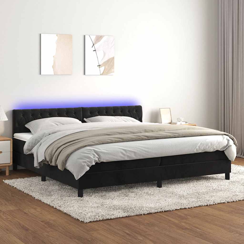 Letto a Molle con Materasso e LED Nero 200x200 cm in Velluto | homemem39