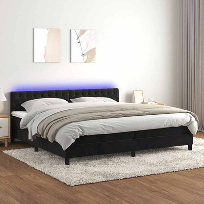 Letto a Molle con Materasso e LED Nero 200x200 cm in Velluto | homemem39