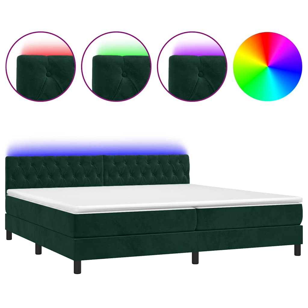 Letto a Molle con Materasso e LED Verde Scuro 200x200cm Velluto | homemem39
