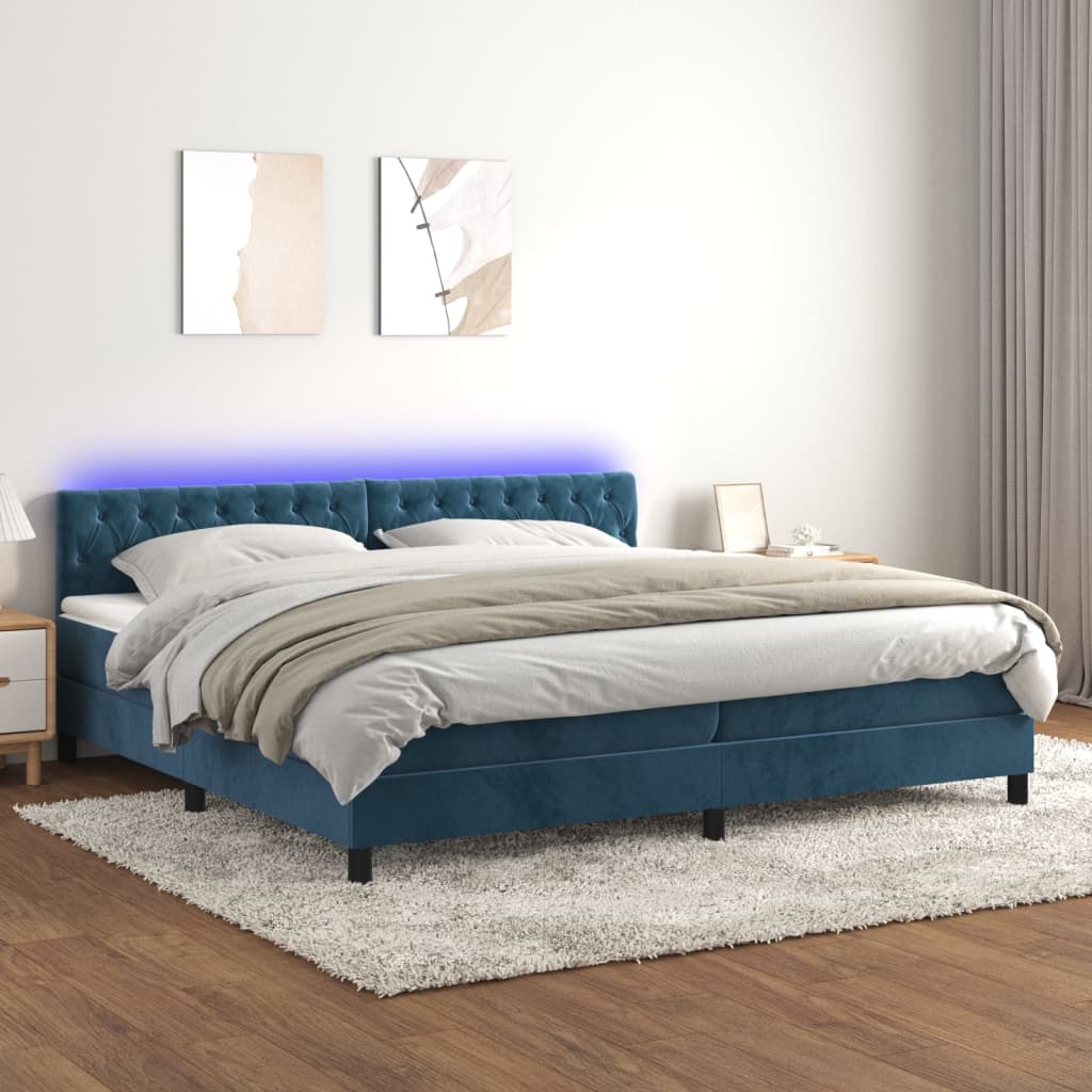 Letto a Molle con Materasso e LED Blu Scuro 200x200 cm - homemem39