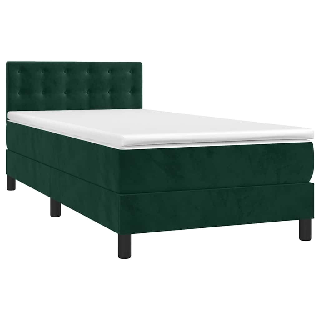 Letto a Molle con Materasso e LED Verde Scuro 80x200cm Velluto