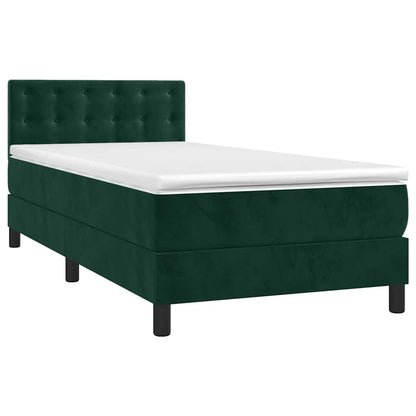 Letto a Molle con Materasso e LED Verde Scuro 80x200cm Velluto