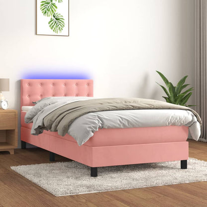 Letto a Molle con Materasso e LED Rosa 80x200 cm in Velluto - homemem39