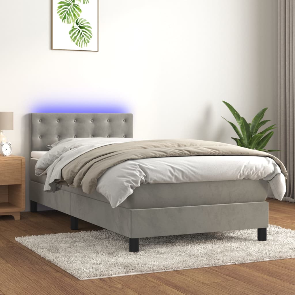 Letto a Molle con Materasso e LED Grigio Chiaro 90x190 cm Velluto - homemem39