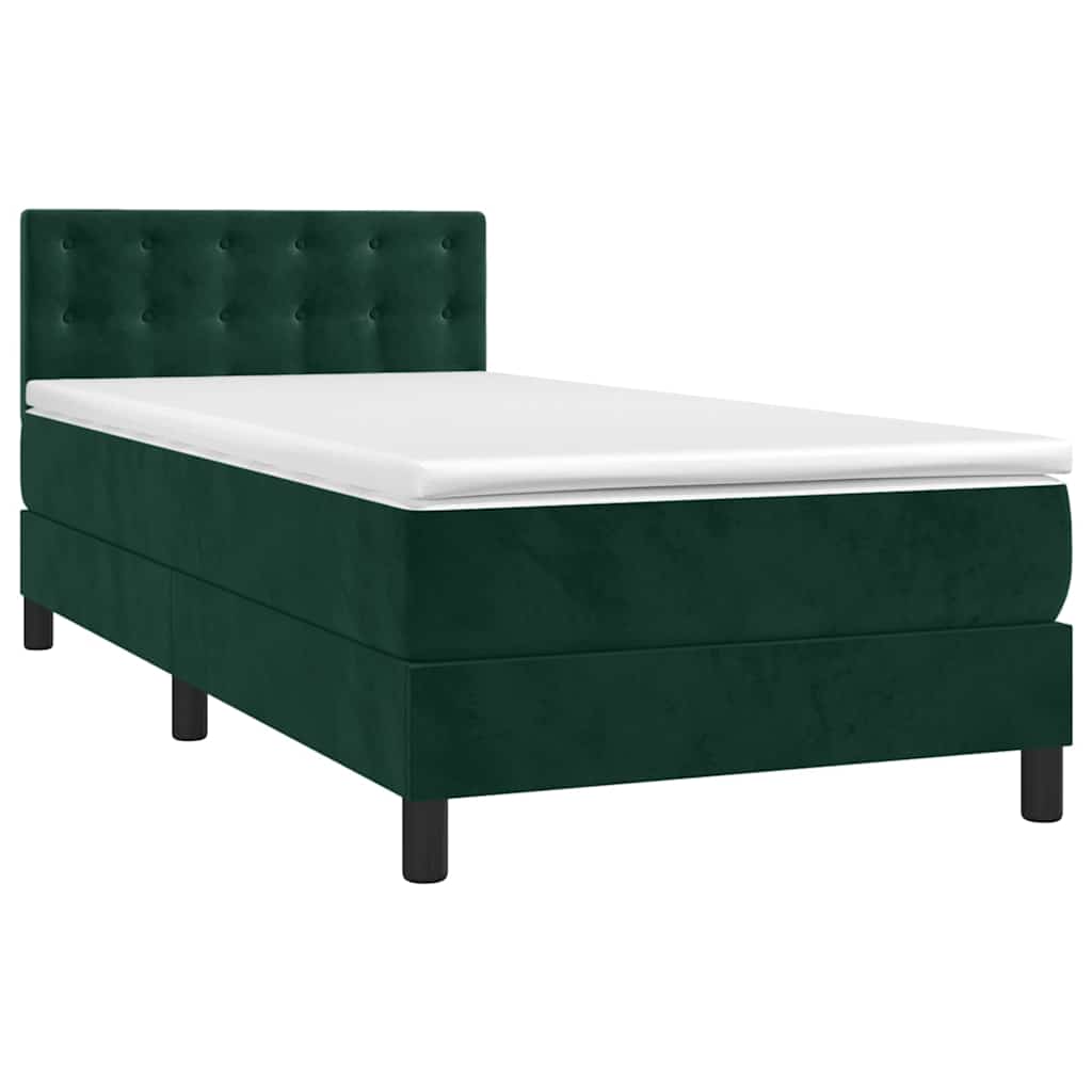 Letto a Molle con Materasso e LED Verde Scuro 90x190 cm Velluto