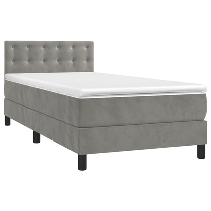 Letto a Molle con Materasso e LED Grigio Chiaro 90x200 cm Velluto - homemem39