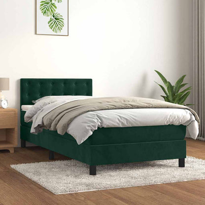 Letto a Molle con Materasso e LED Verde Scuro 90x200cm Velluto