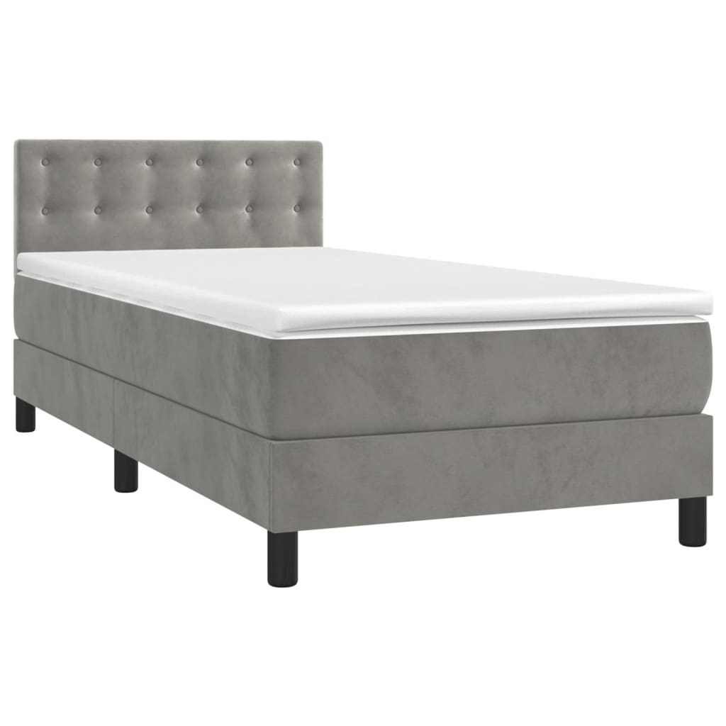 Letto a Molle con Materasso e LED Grigio Chiaro 100x200 cm Velluto | homemem39