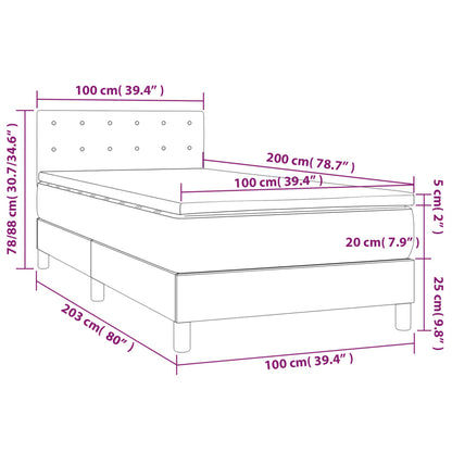 Letto a Molle con Materasso e LED Grigio Chiaro 100x200 cm Velluto | homemem39