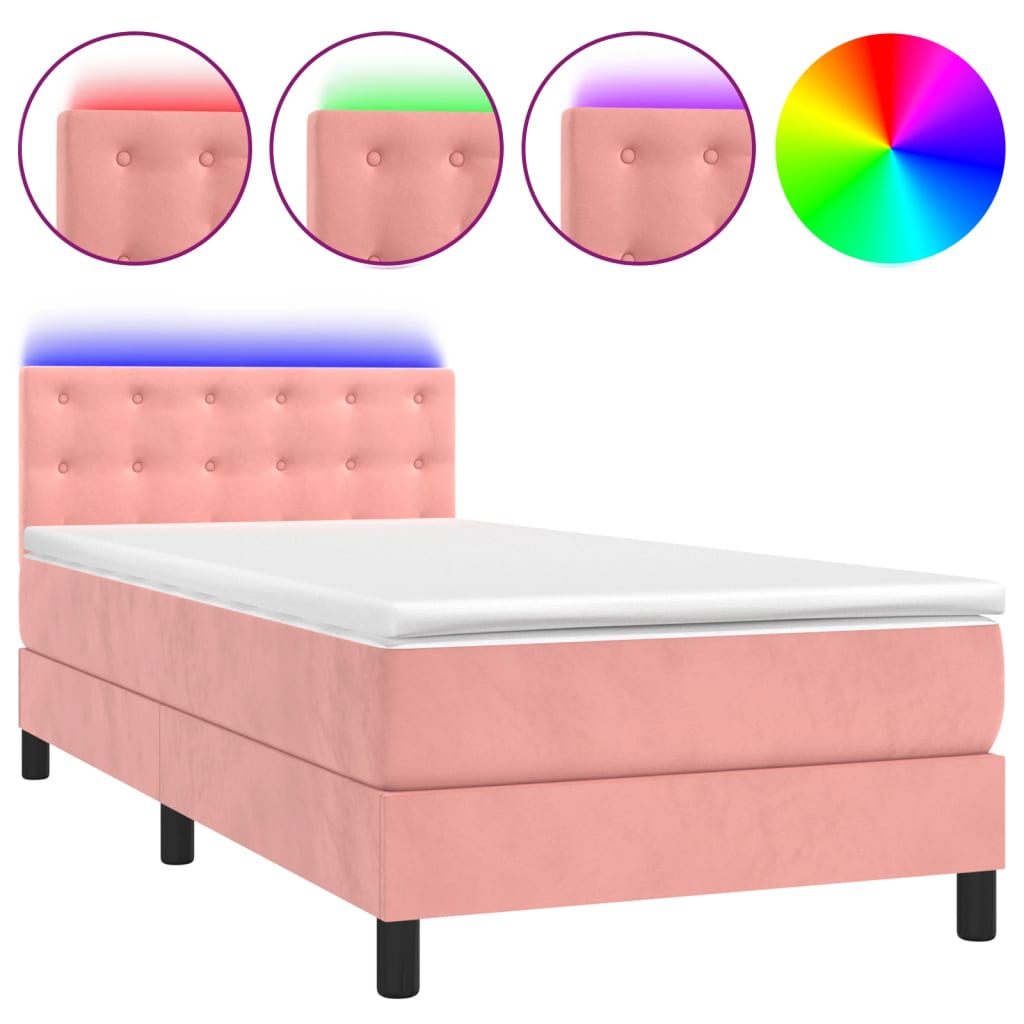 Letto a Molle con Materasso e LED Rosa 100x200 cm in Velluto - homemem39
