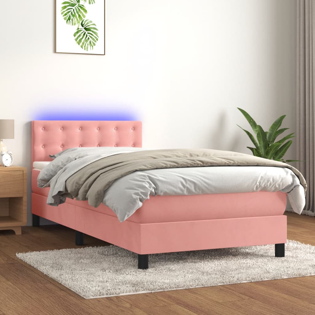 Letto a Molle con Materasso e LED Rosa 100x200 cm in Velluto - homemem39