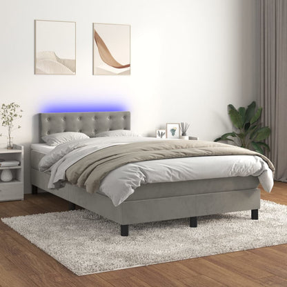 Letto a Molle con Materasso e LED Grigio Chiaro 120x200 cm Velluto - homemem39