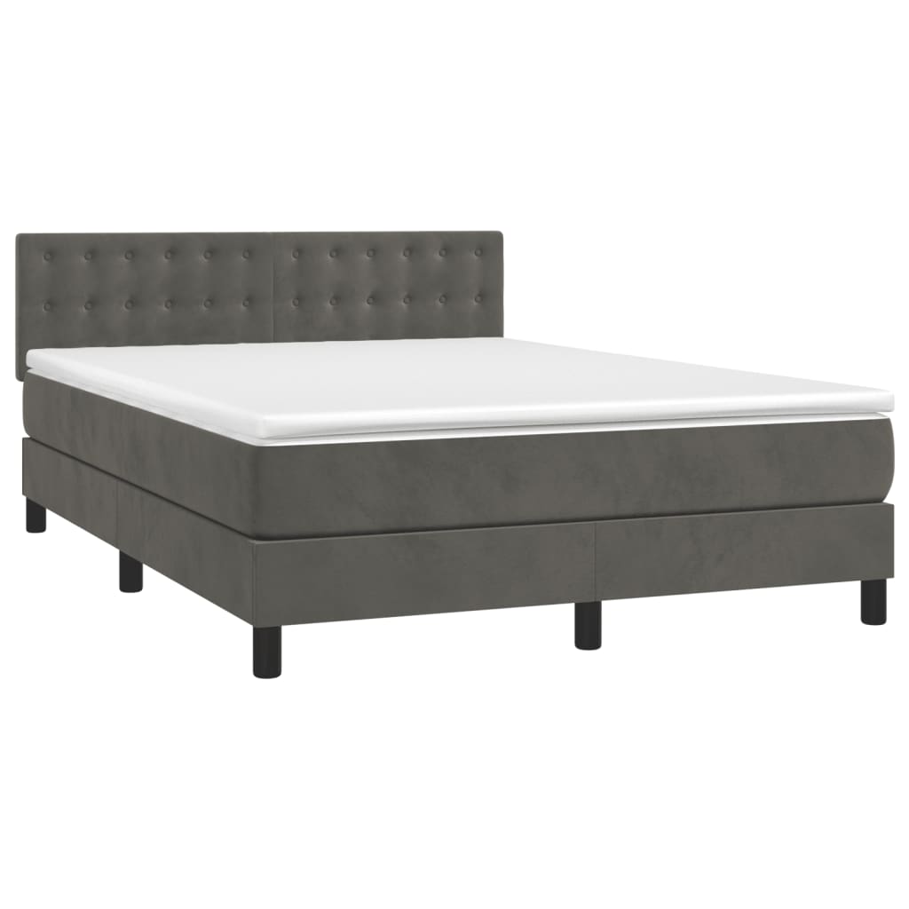 Letto a Molle con Materasso e LED Grigio Scuro 140x190 cm | homemem39