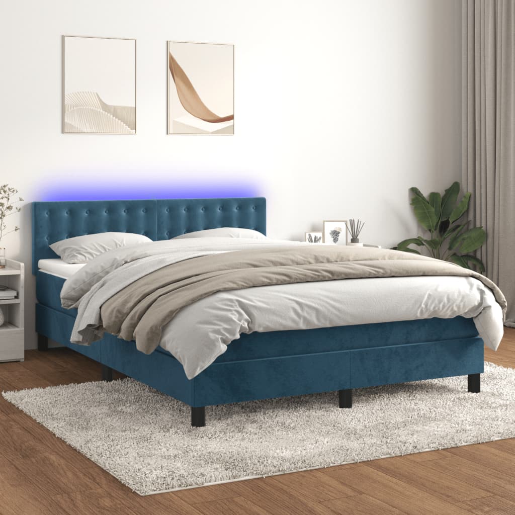 Letto a Molle con Materasso e LED Blu Scuro 140x190 cm - homemem39