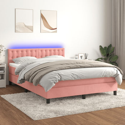 Letto a Molle con Materasso e LED Rosa 140x190 cm in Velluto - homemem39