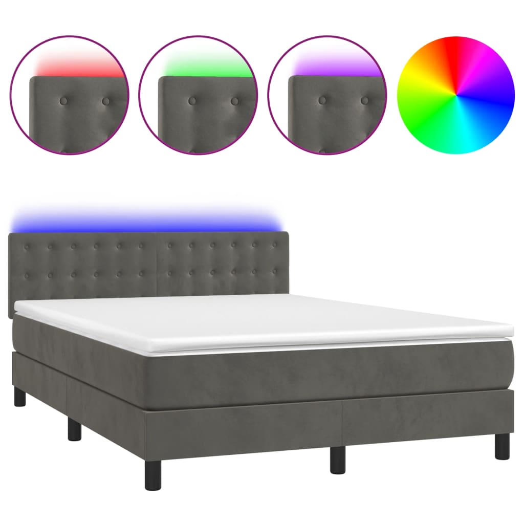 Letto a Molle con Materasso e LED Grigio Scuro 140x200 cm - homemem39