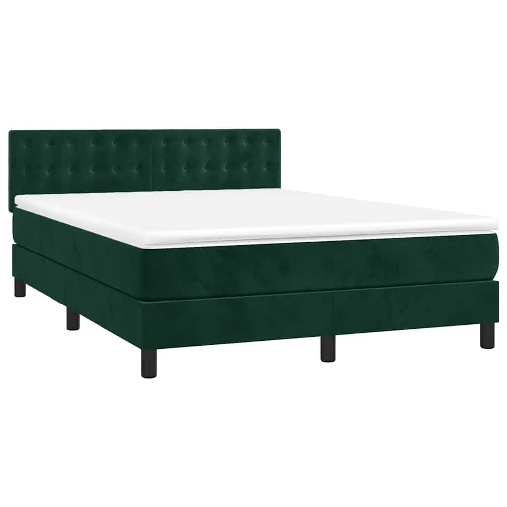 Letto a Molle con Materasso e LED Verde Scuro 140x200cm Velluto | homemem39
