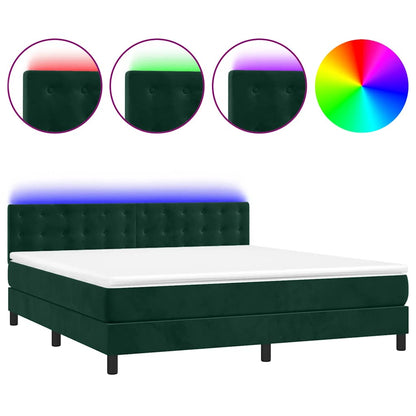 Letto a Molle con Materasso e LED Verde Scuro 160x200cm Velluto