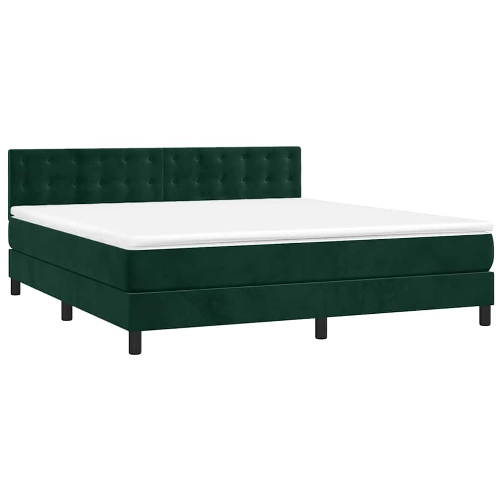 Letto a Molle con Materasso e LED Verde Scuro 160x200cm Velluto
