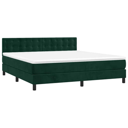 Letto a Molle con Materasso e LED Verde Scuro 160x200cm Velluto