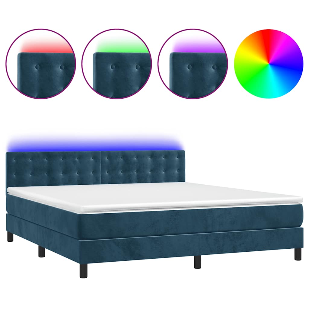 Letto a Molle con Materasso e LED Blu Scuro 160x200 cm | homemem39