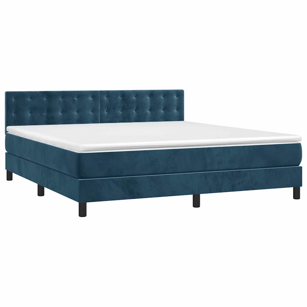 Letto a Molle con Materasso e LED Blu Scuro 160x200 cm | homemem39