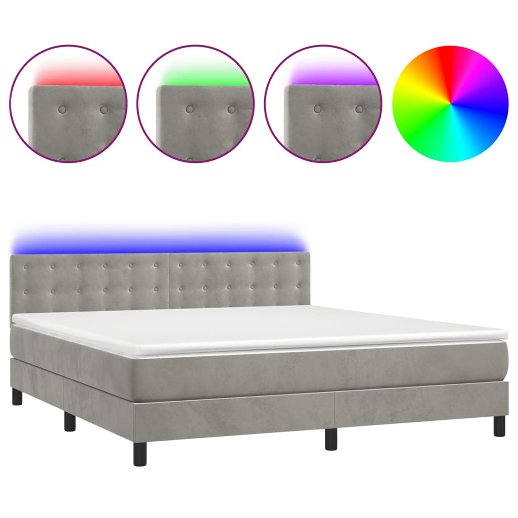 Letto a Molle con Materasso e LED Grigio Chiaro 180x200 cm Velluto - homemem39