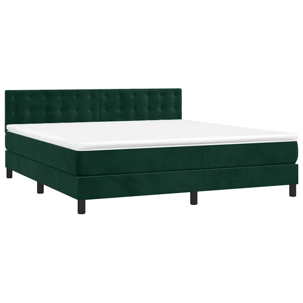 Letto a Molle con Materasso e LED Verde Scuro 180x200cm Velluto