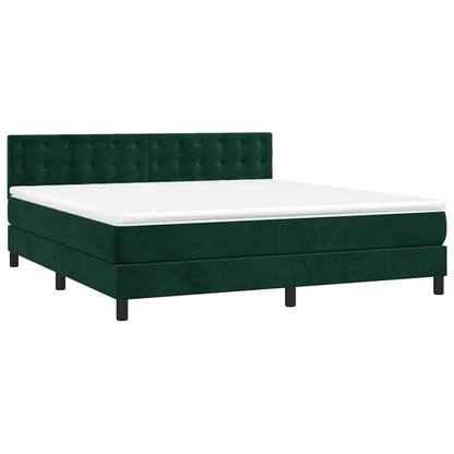 Letto a Molle con Materasso e LED Verde Scuro 180x200cm Velluto