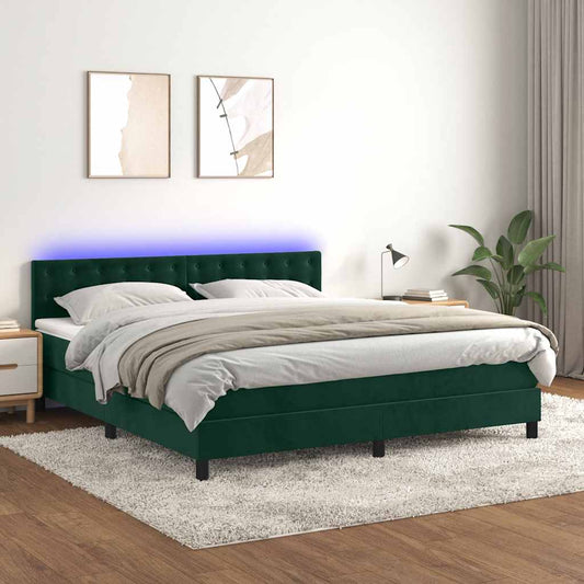 Letto a Molle con Materasso e LED Verde Scuro 180x200cm Velluto | homemem39