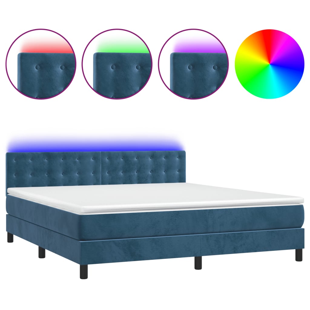 Letto a Molle con Materasso e LED Blu Scuro 180x200 cm - homemem39