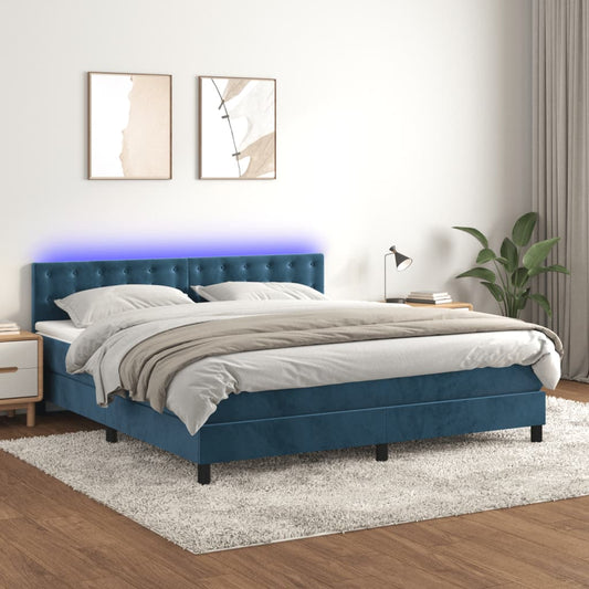 Letto a Molle con Materasso e LED Blu Scuro 180x200 cm - homemem39
