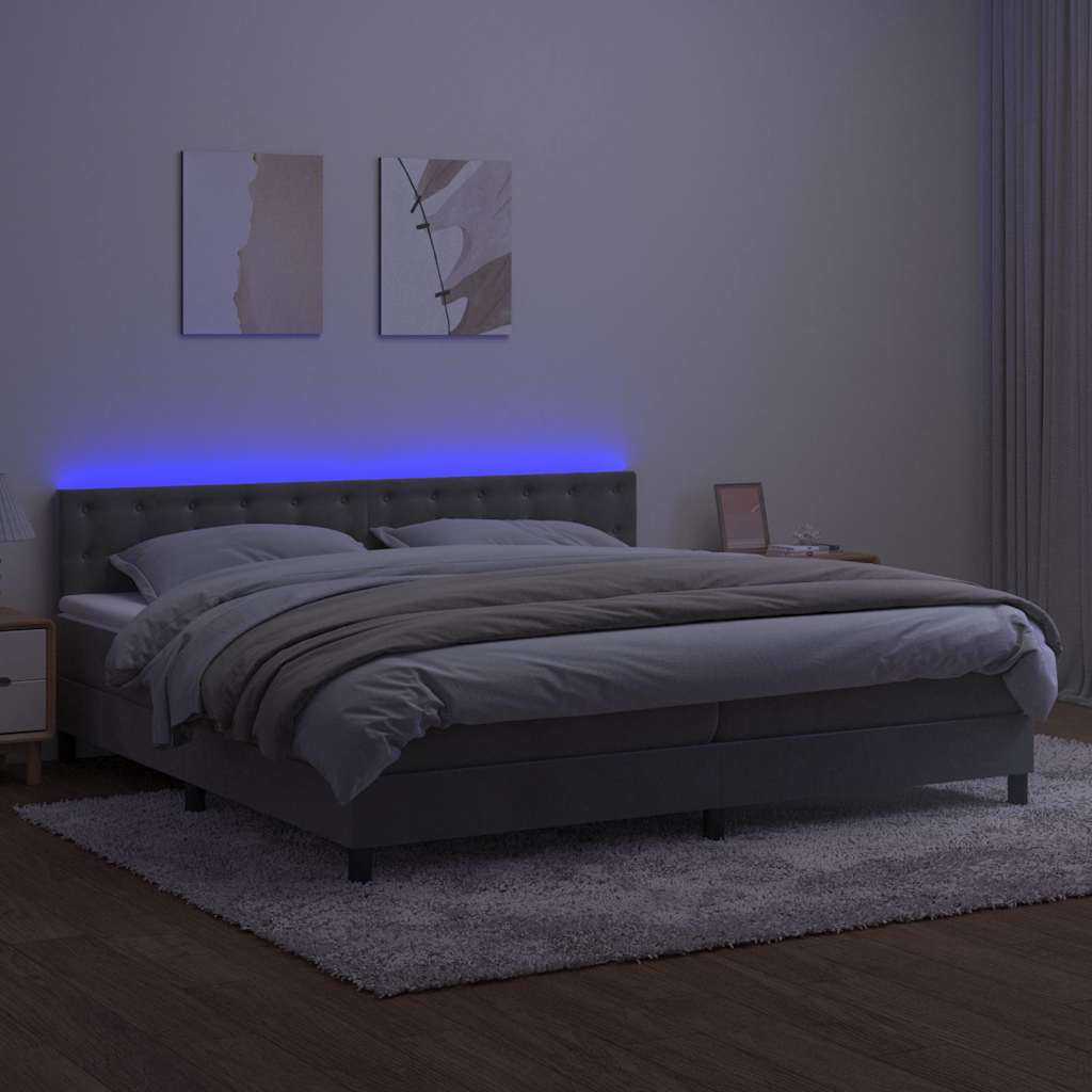 Letto a Molle con Materasso e LED Grigio Chiaro 200x200 cm