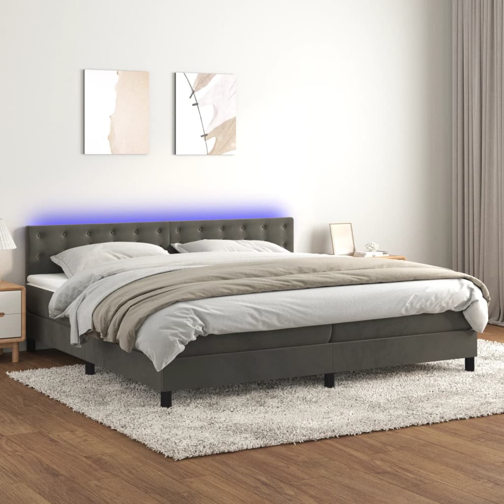 Letto a Molle con Materasso e LED Grigio Scuro 200x200 cm - homemem39
