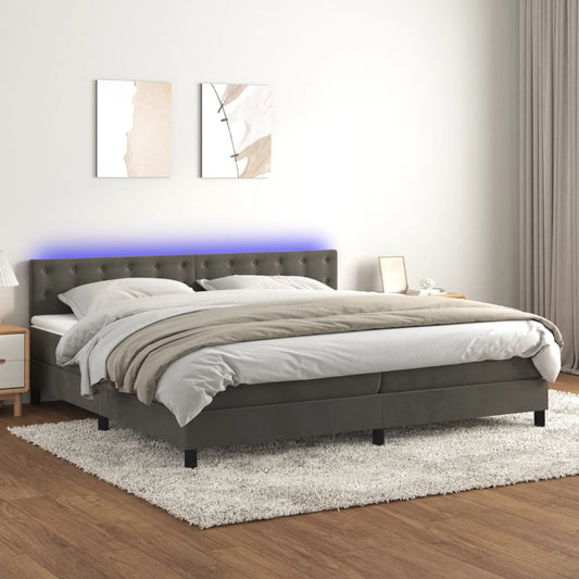 Letto a Molle con Materasso e LED Grigio Scuro 200x200 cm - homemem39