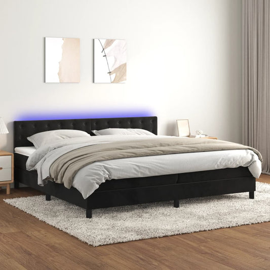 Letto a Molle con Materasso e LED Nero 200x200 cm in Velluto - homemem39