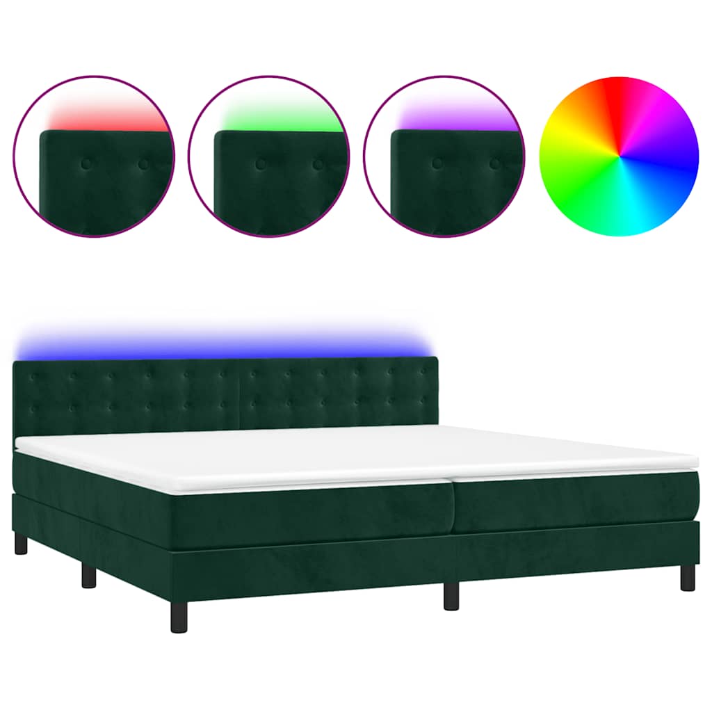 Letto a Molle con Materasso e LED Verde Scuro 200x200cm Velluto | homemem39