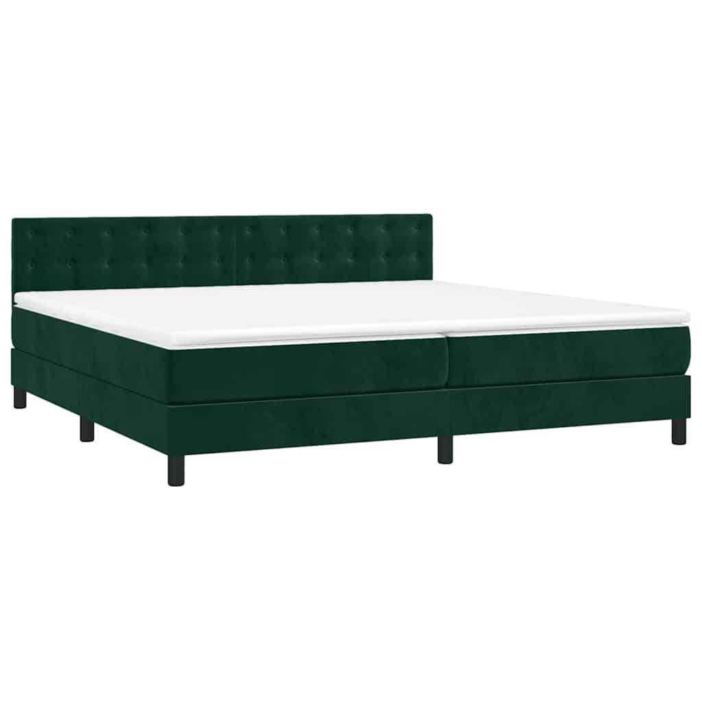 Letto a Molle con Materasso e LED Verde Scuro 200x200cm Velluto | homemem39