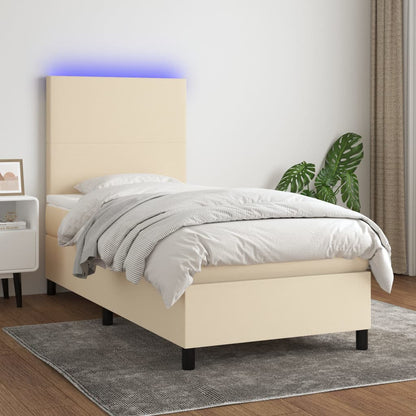 Letto a Molle con Materasso e LED Crema 80x200 cm in Tessuto - homemem39