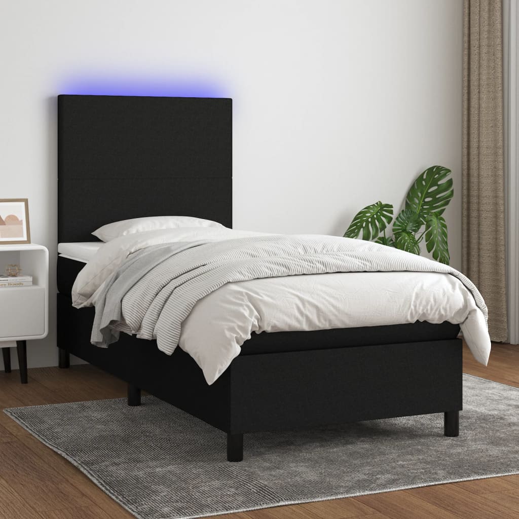 Letto a Molle con Materasso e LED Nero 90x200 cm in Tessuto - homemem39