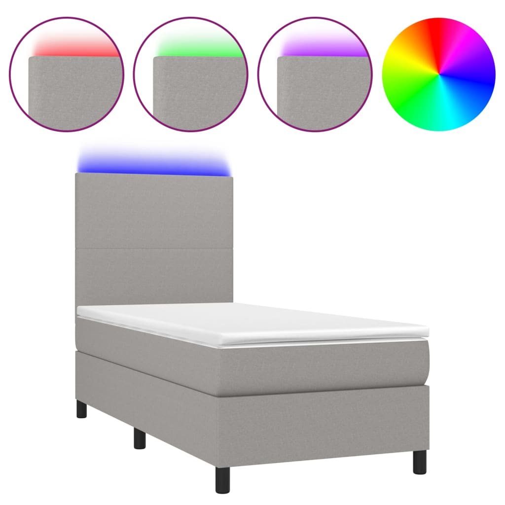 Letto a Molle Materasso e LED Grigio Chiaro 100x200 cm Tessuto - homemem39