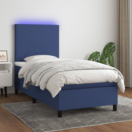 Letto a Molle con Materasso e LED Blu 100x200cm in Tessuto - homemem39