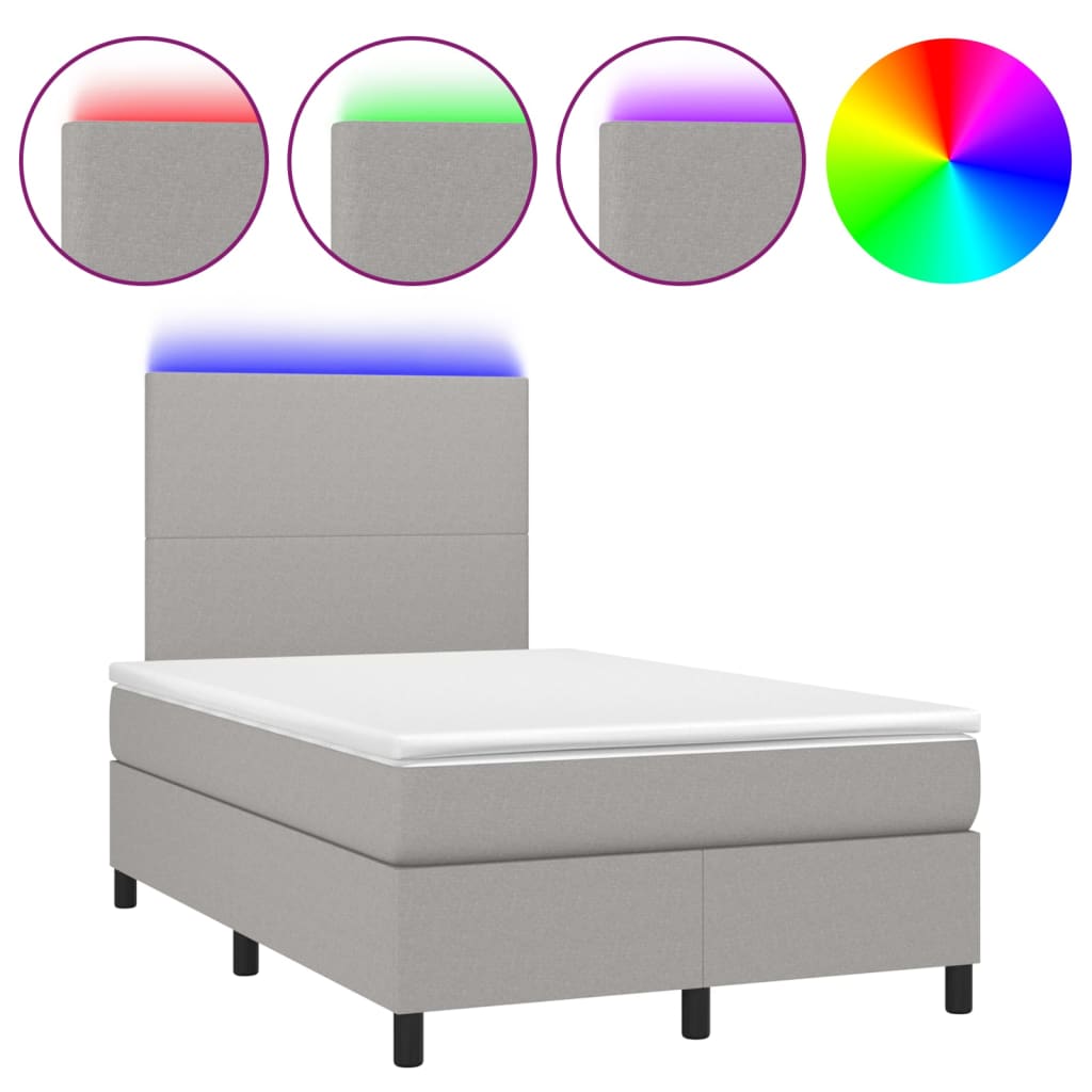 Letto a Molle Materasso e LED Grigio Chiaro 120x200 cm Tessuto - homemem39