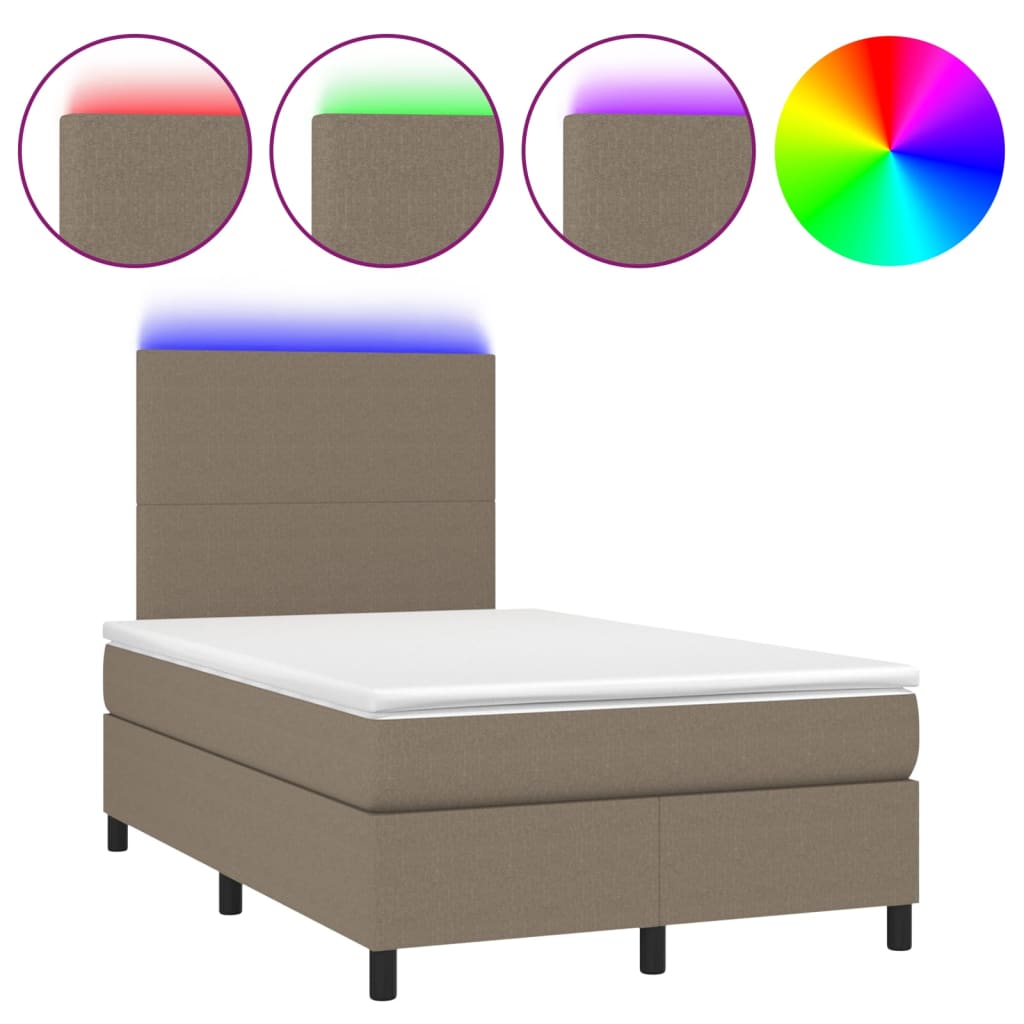 Letto a Molle con Materasso e LED Tortora 120x200cm in Tessuto | homemem39